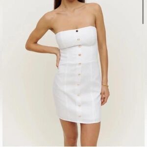 NEW Reformation Sheila Linen Strapless Mini Dress White Size 10